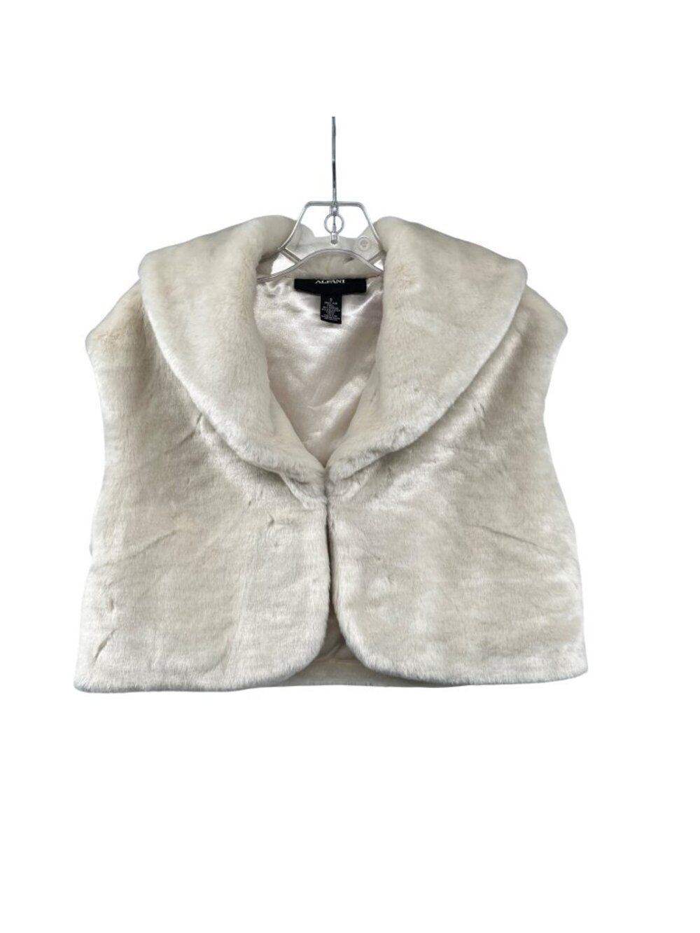 ALFANI Womens Faux Fur Cropped Bolero Sleeveless Hook & Eye Ivory Size Small
